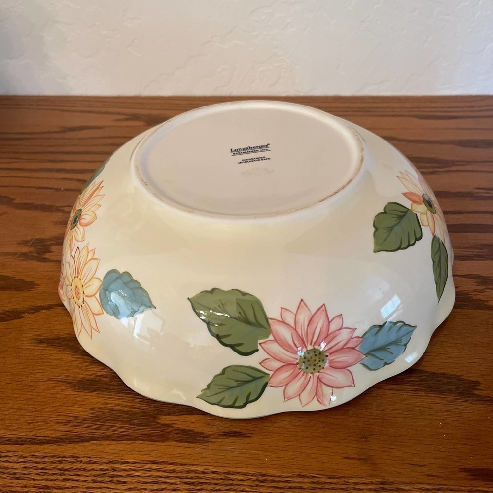 Longaberger Sunflower Pottery Large Serving Bowl with Sage Edge - Picture 5 of 5